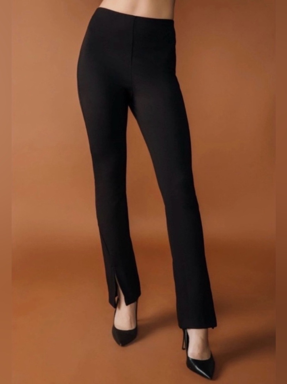 Chloe Kristyn Stephanie Flare Pants Split Hem Stretch Ponte Bottoms Side Zip
